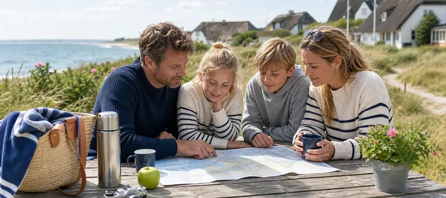 Dansk familie på sommerferie ved kysten med fokus på rejseforsikring til ferie i Danmark
