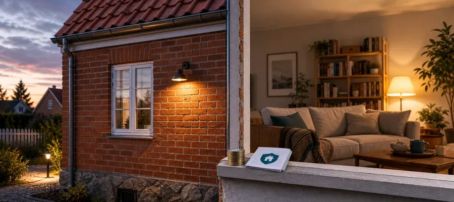 Rødt hus og lejlighed illustrerer forskellen mellem husforsikring og indboforsikring
