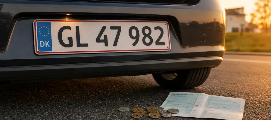 Bilnummerplader i forskellige designs illustrerer egen nummerplade pris og typer i Danmark