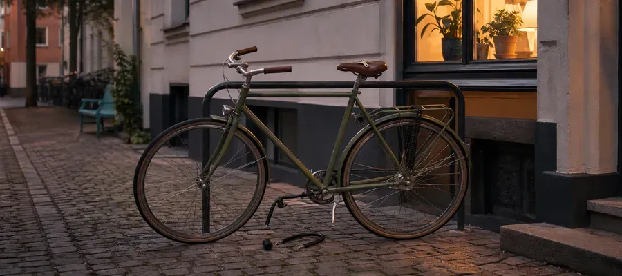 Stjålen cykel efterlader tomt cykelstativ, relevant for cykeltyveri indboforsikring